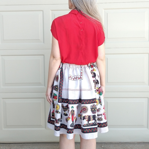 folksy LINEN TABLECLOTH SKIRT vintage novelty M L - Picture 7 of 11